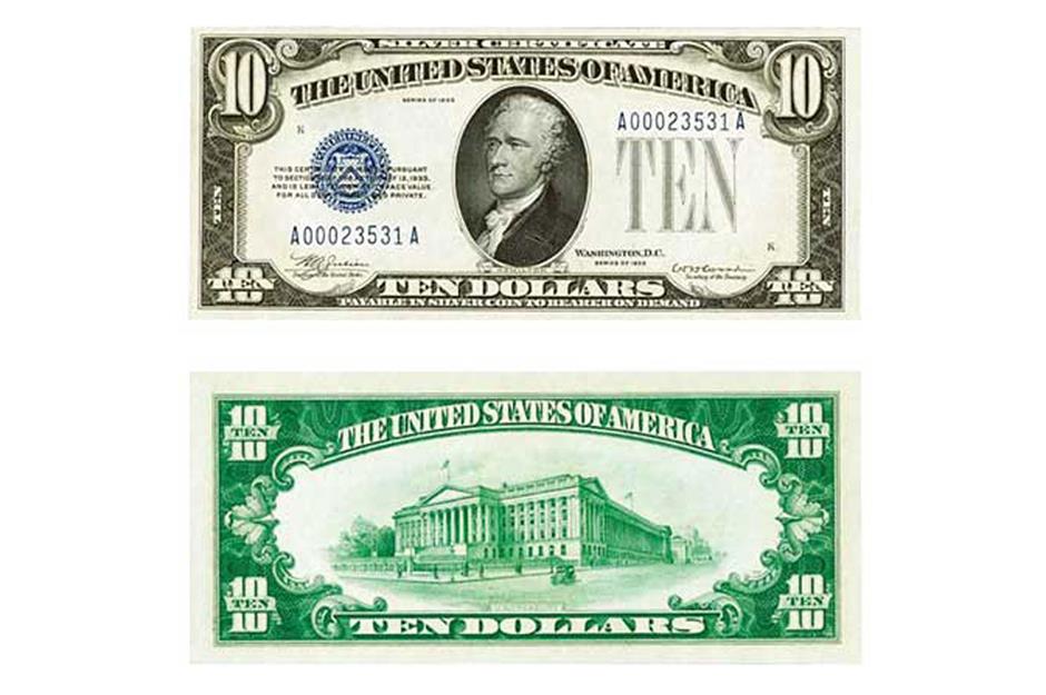 1933 $10 silver certificate bill: up to $70,500